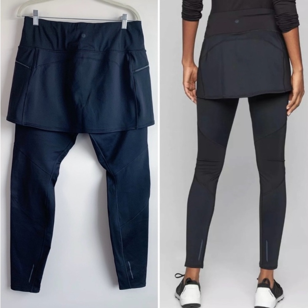 ATHLETA 2-in-1 High Traverse Fleece-lined Skirted Leggings Black Size Large